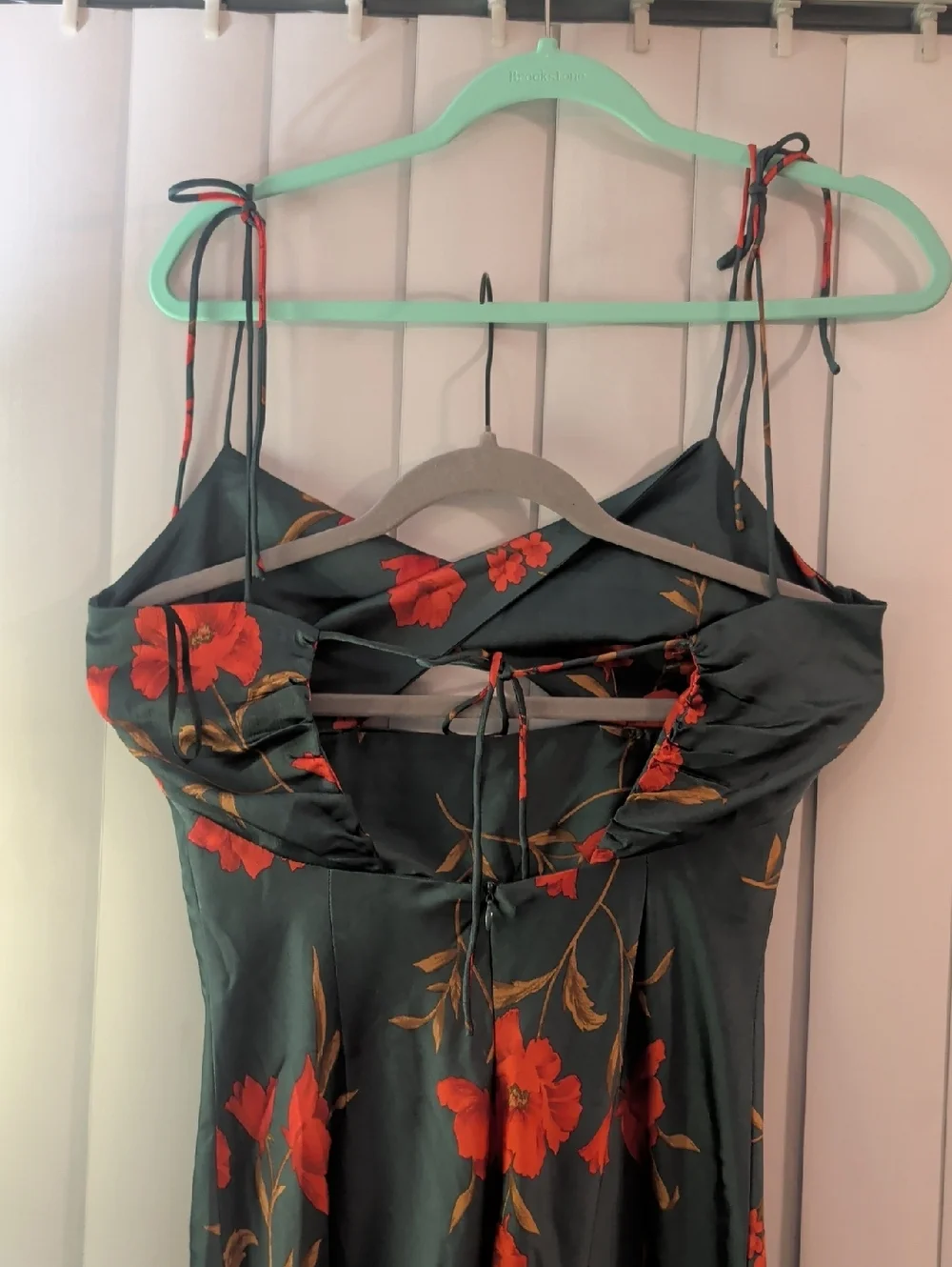 Hello Molly Green Slip Dress with Floral Accents - Picture 3 of 5